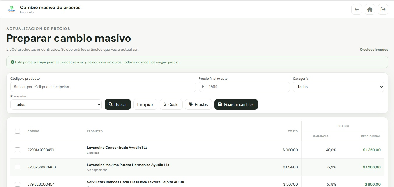 CAMBIO MASIVO DE PRECIOS